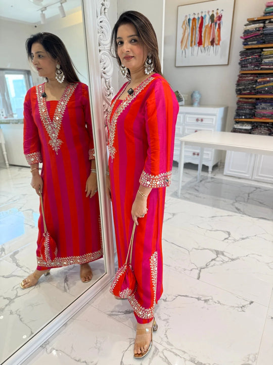 Rani Rangrez Mirror Kurta Set with Potli
