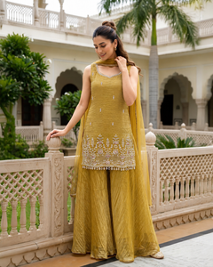 Ethnic Mustard Sharara Set with Delicate Embroidery