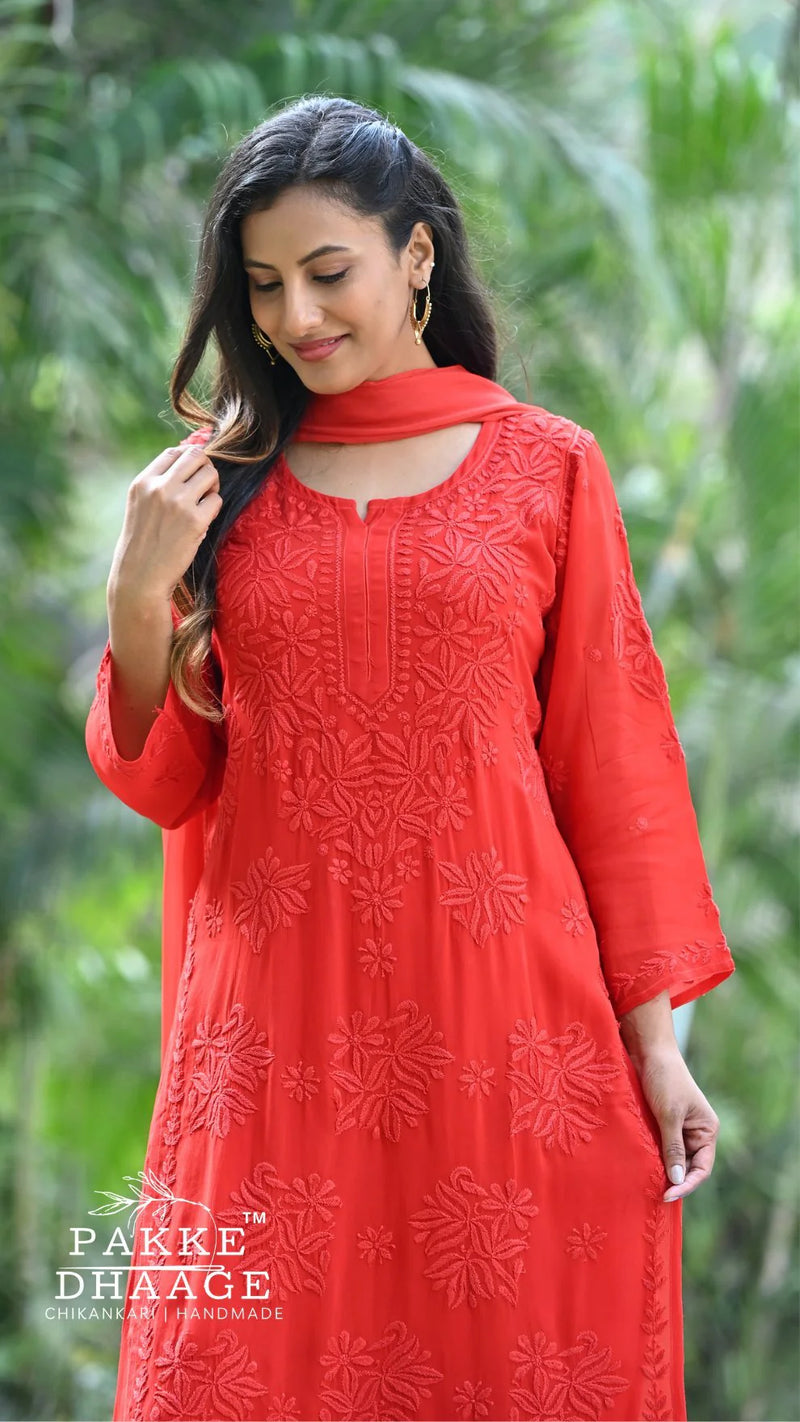 Noor Neelkamal Pure Viscose Chikankari 3D Kurta Set