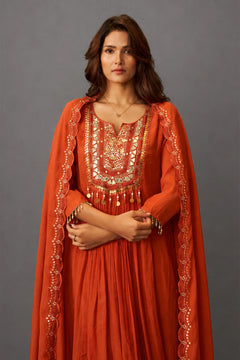 Terracotta Jharokha Embroidered Kurta Set