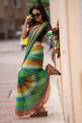 Handcrafted Multi Color Mul Mul Cotton Saree