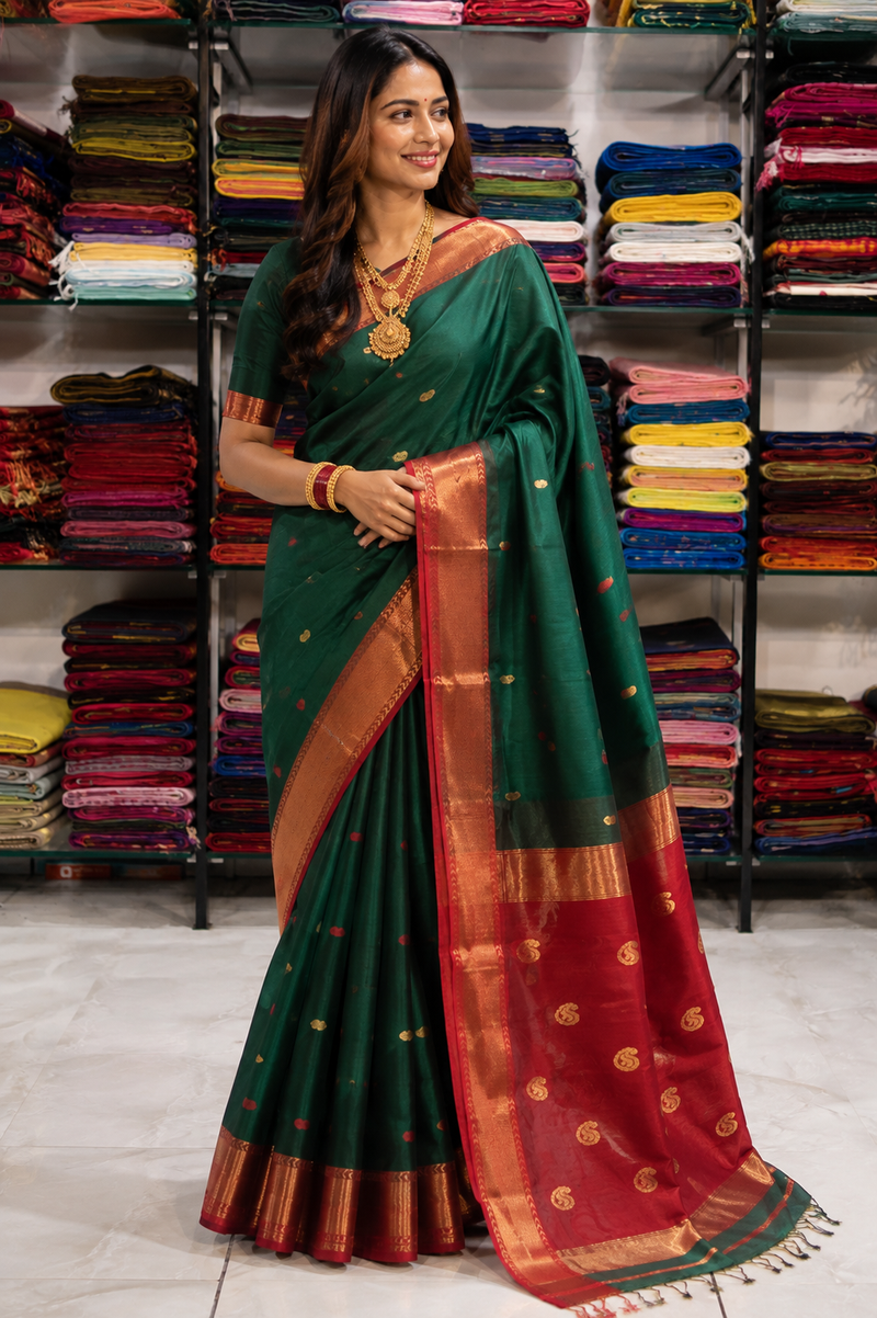 Ashthdhara Maheshwari Keri Zari Buti Saree