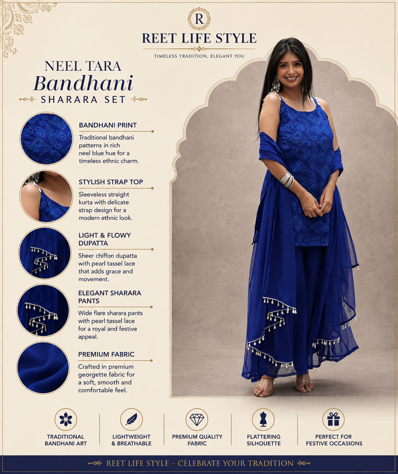 Neel Tara Bandhani Sharara Set