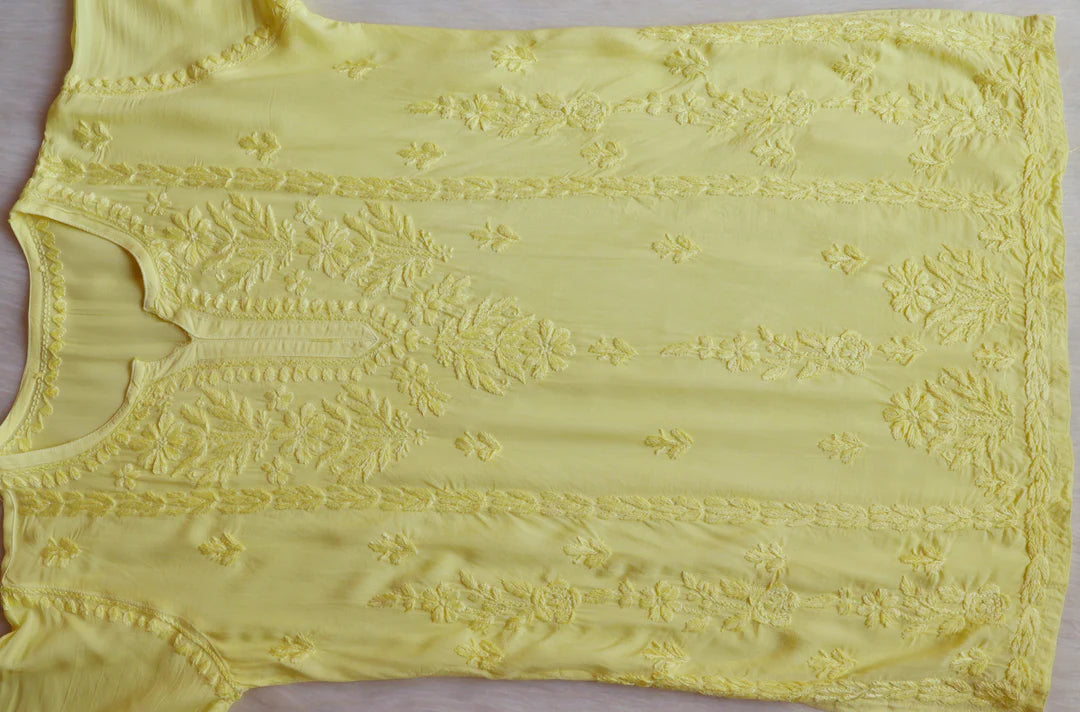 Lemon Yellow Modal Cotton Chikankari Short Kurta