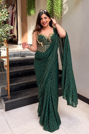Amethyst Sheesh Mahal Pre-Draped Saree With Corset Blouse