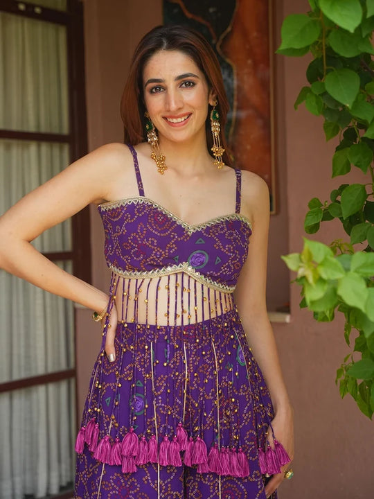 Jamuni Bandhej Tassel Palazzo Set
