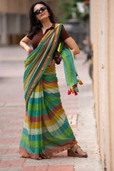 Handcrafted Multi Color Mul Mul Cotton Saree