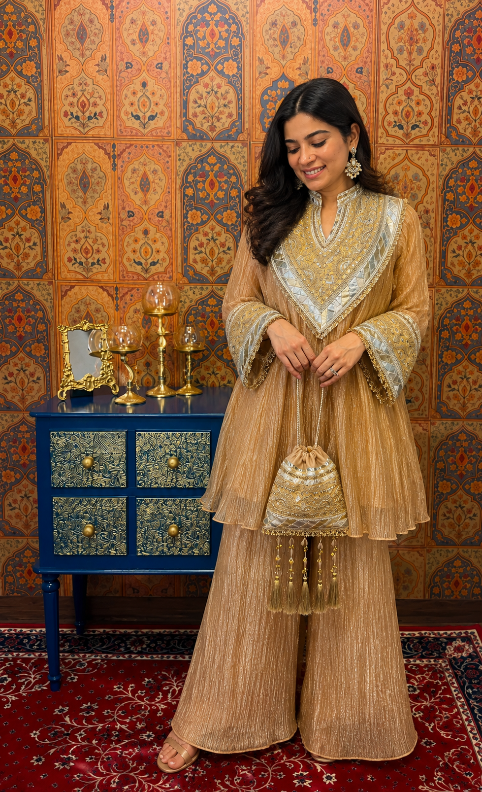 Golden Glow Crushed Tissue Peplum Set