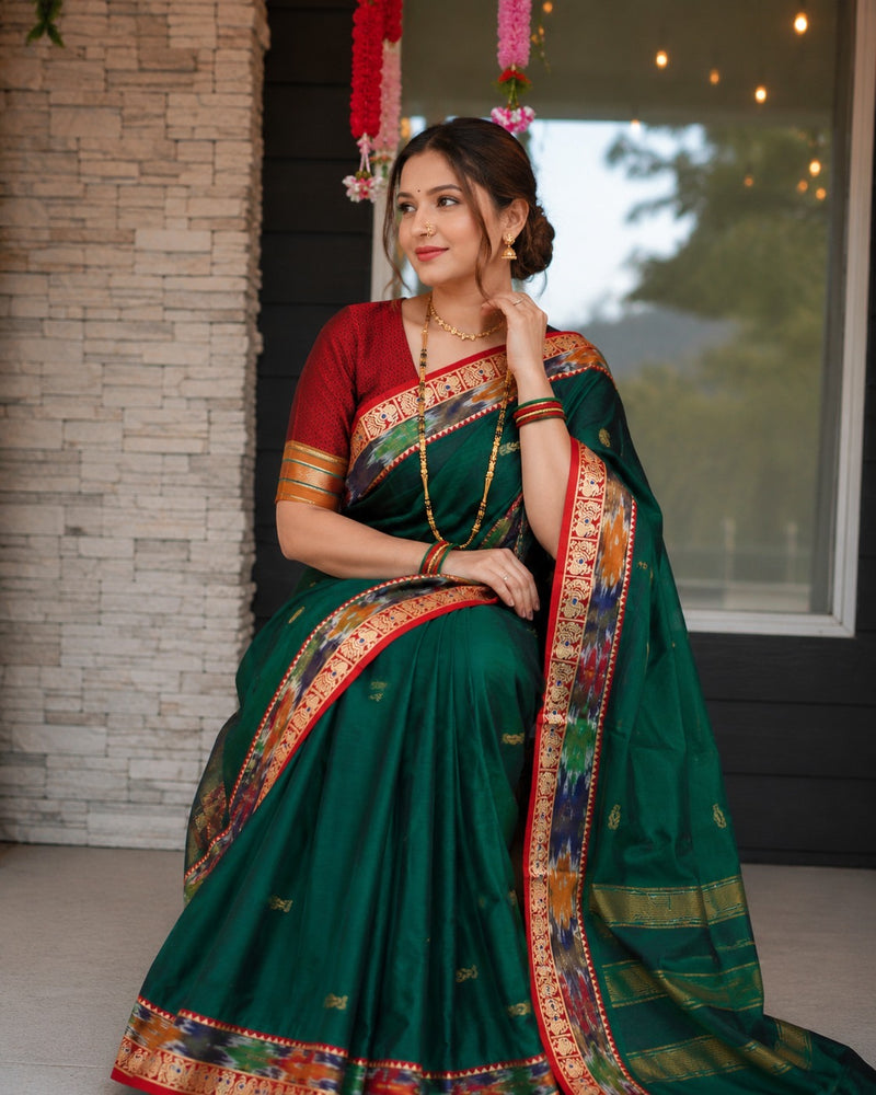 Peacock and Patolla Rich Zari Woven Border Saree