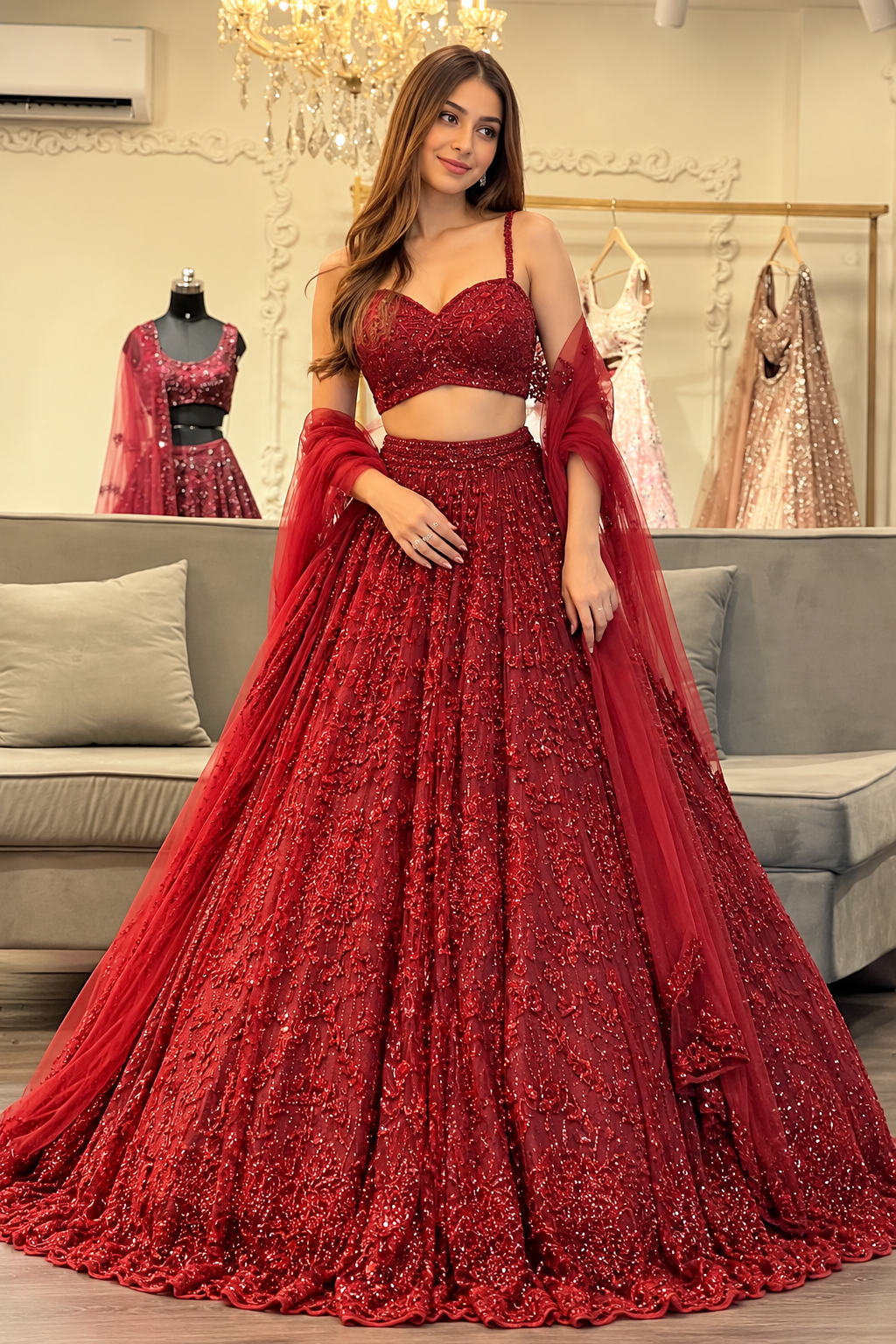 Royal Ruby Red Embroidered Designer Lehenga Choli