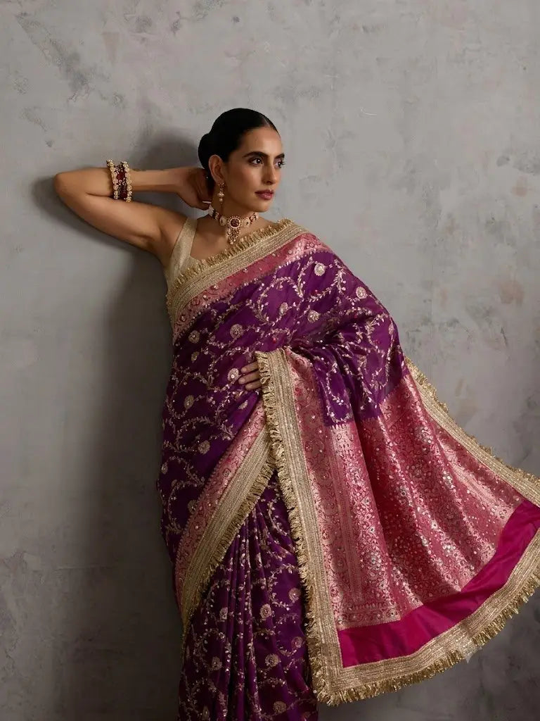 Purple Rose Heritage Saree Tissue Banarasi Saree
