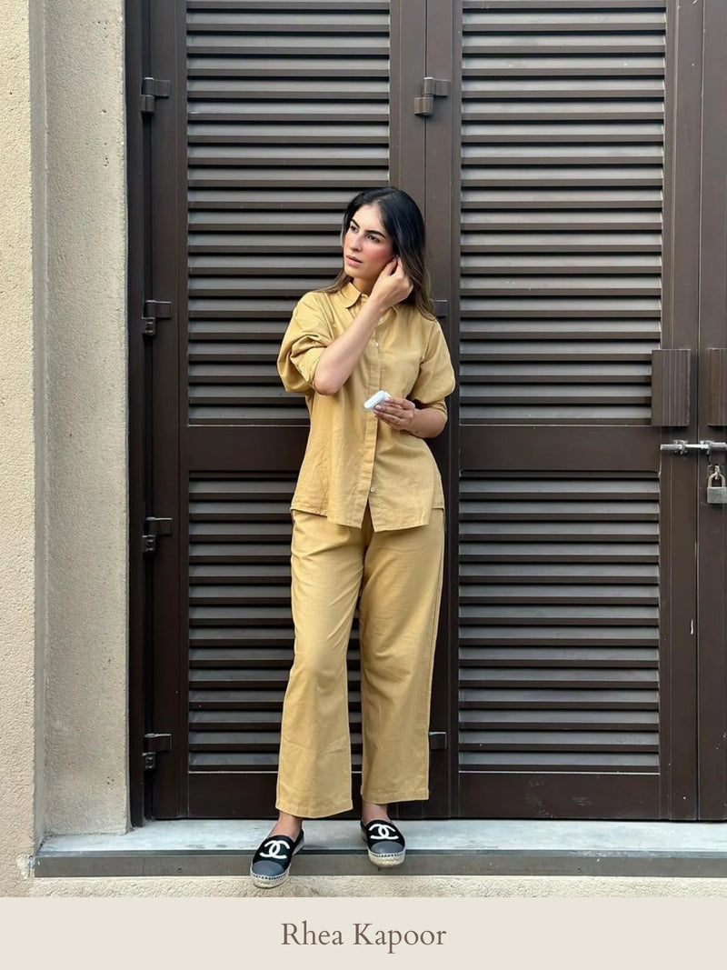 Caramel Linen Cotton Coord Set with Pants