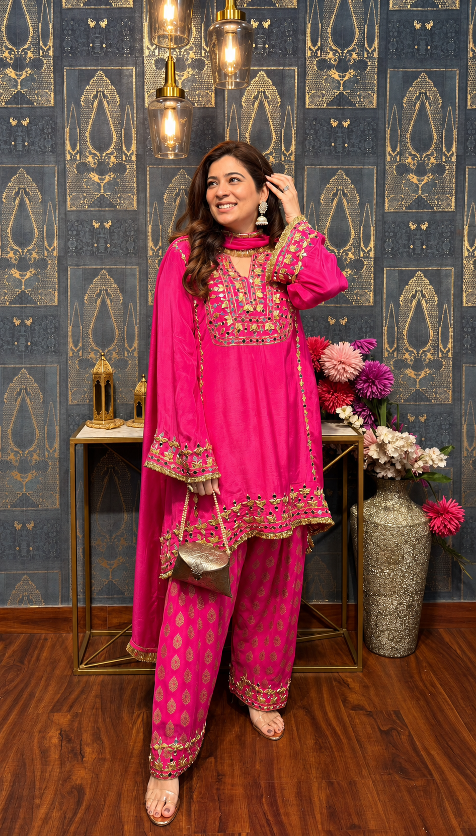 Rani Pink Traditional Embroidered Suit Set