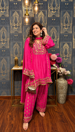 Rani Pink Traditional Embroidered Suit Set