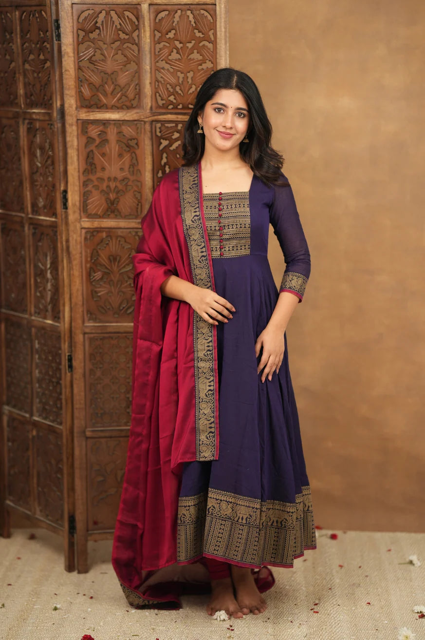 Menaka Pure Cotton Temple Border Anarkali Suit
