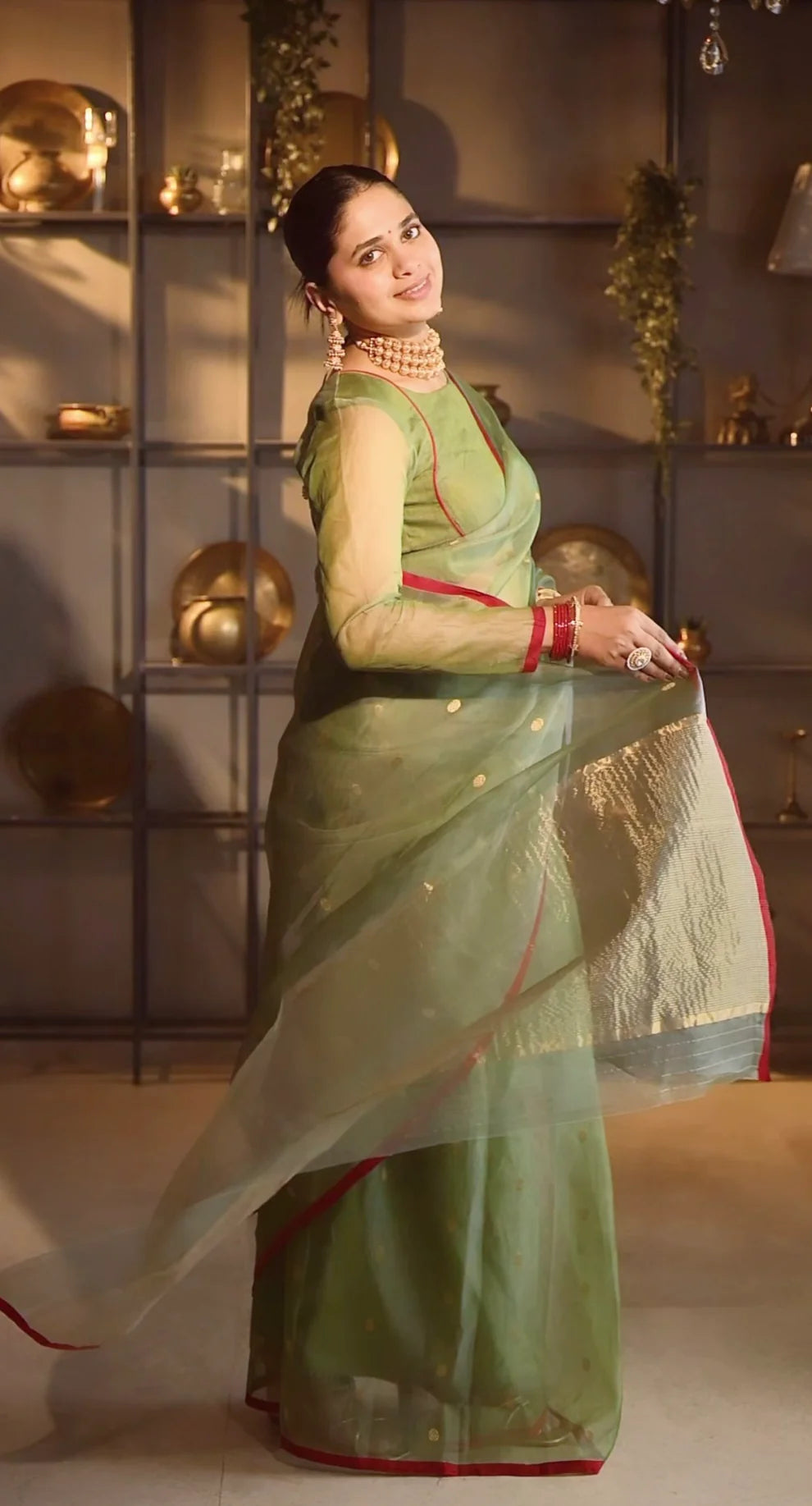 Royal Chanderi Silk Saree with Gold Zari Bootis