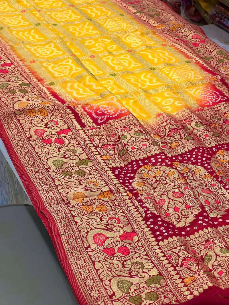 Yellow Red Gharchola Saree