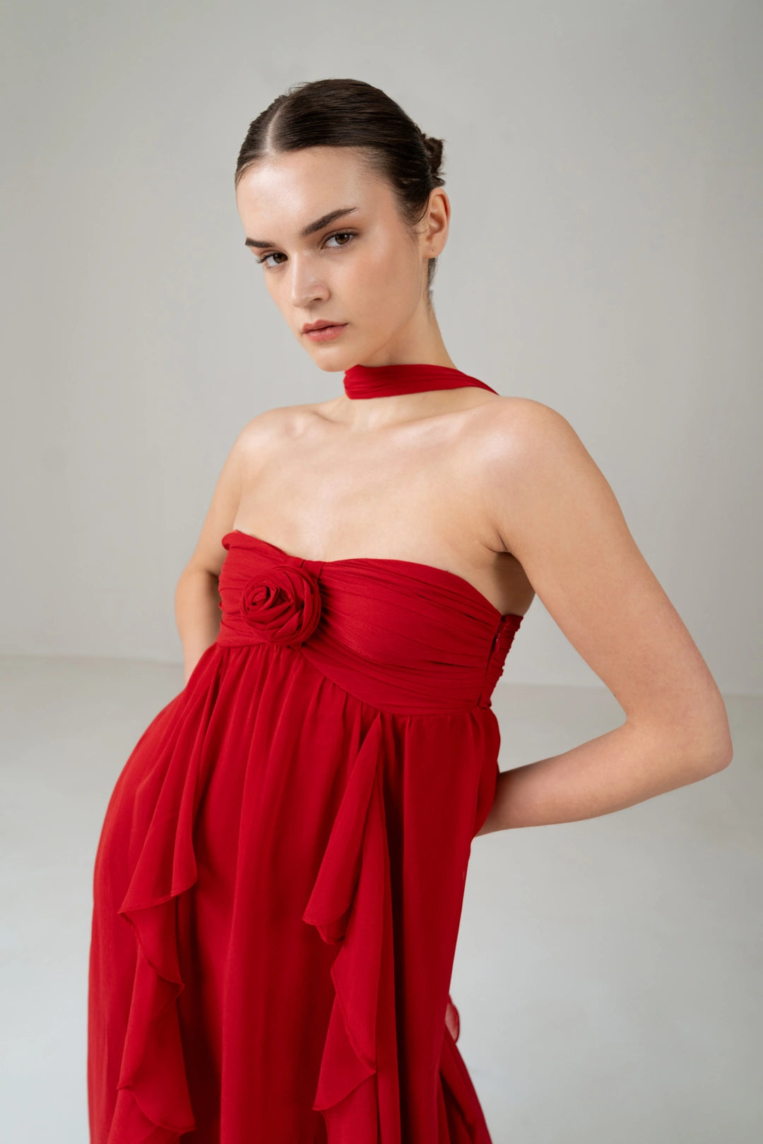 Crimson Rose Cascade Maxi Dress