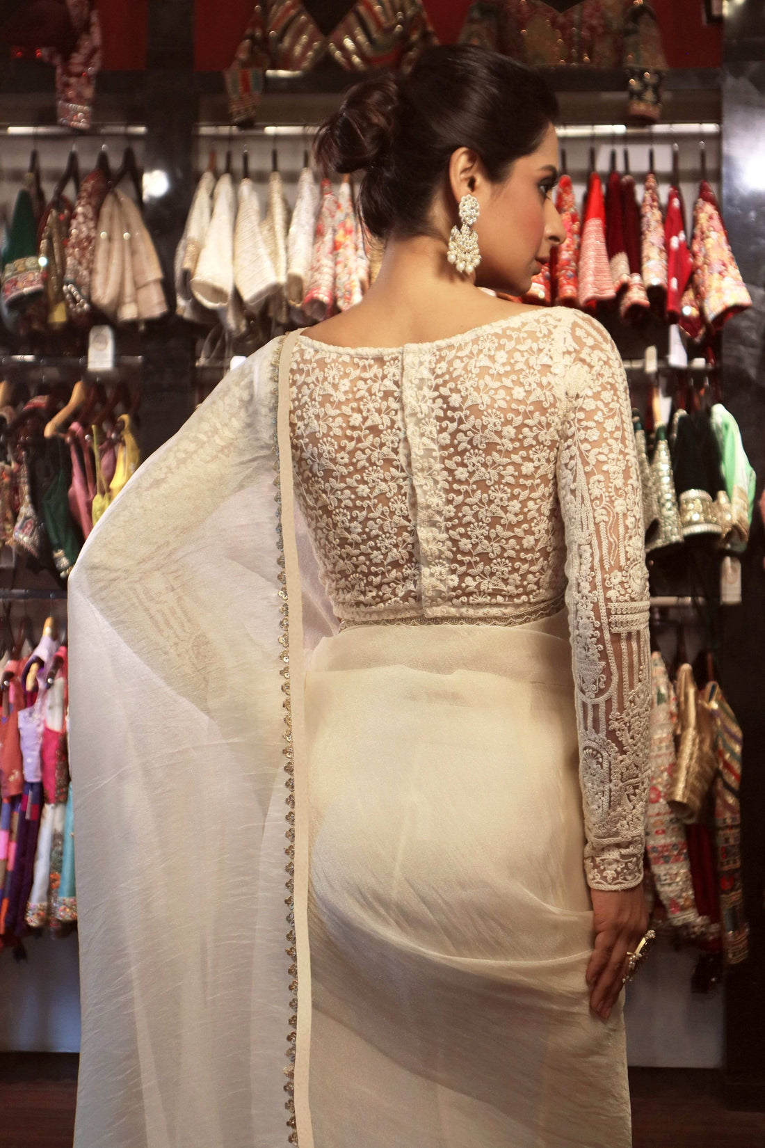 Ivory Noor Draped Saree with Full-Sleeve Blouse