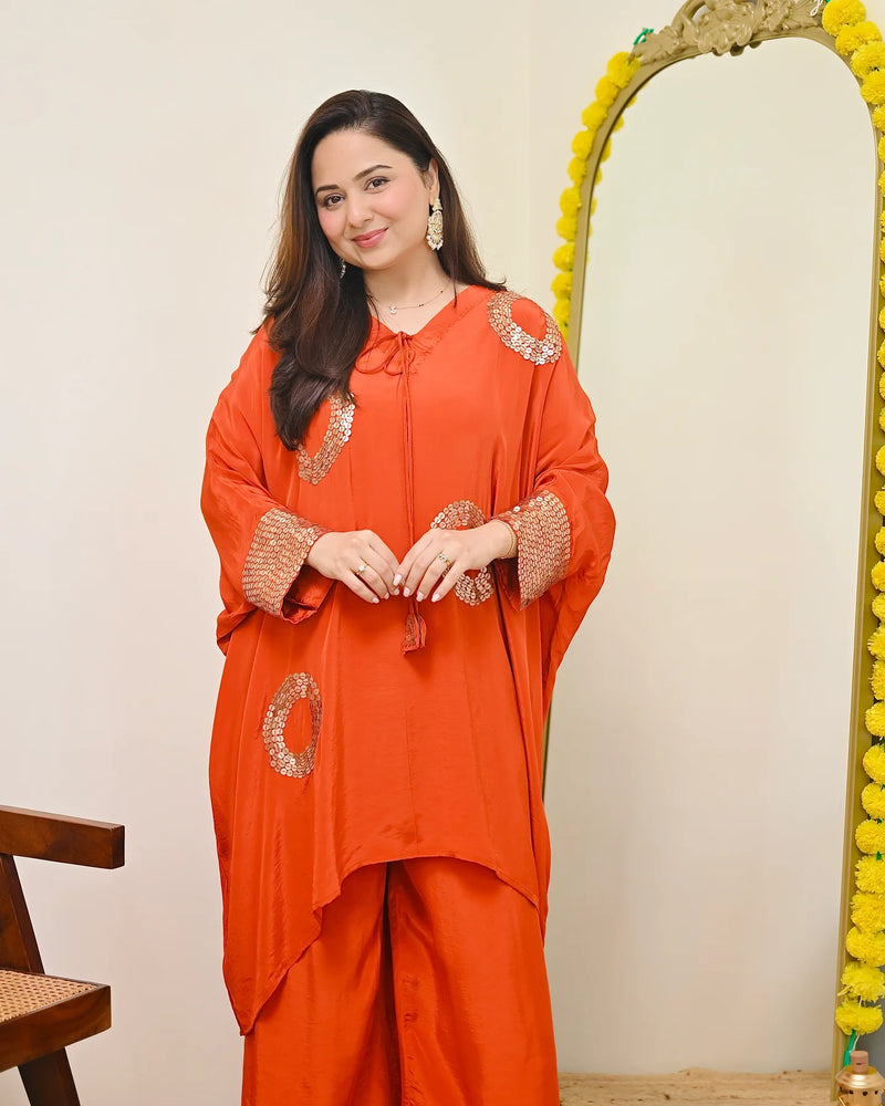 Coral Orange Embellished Co-ord