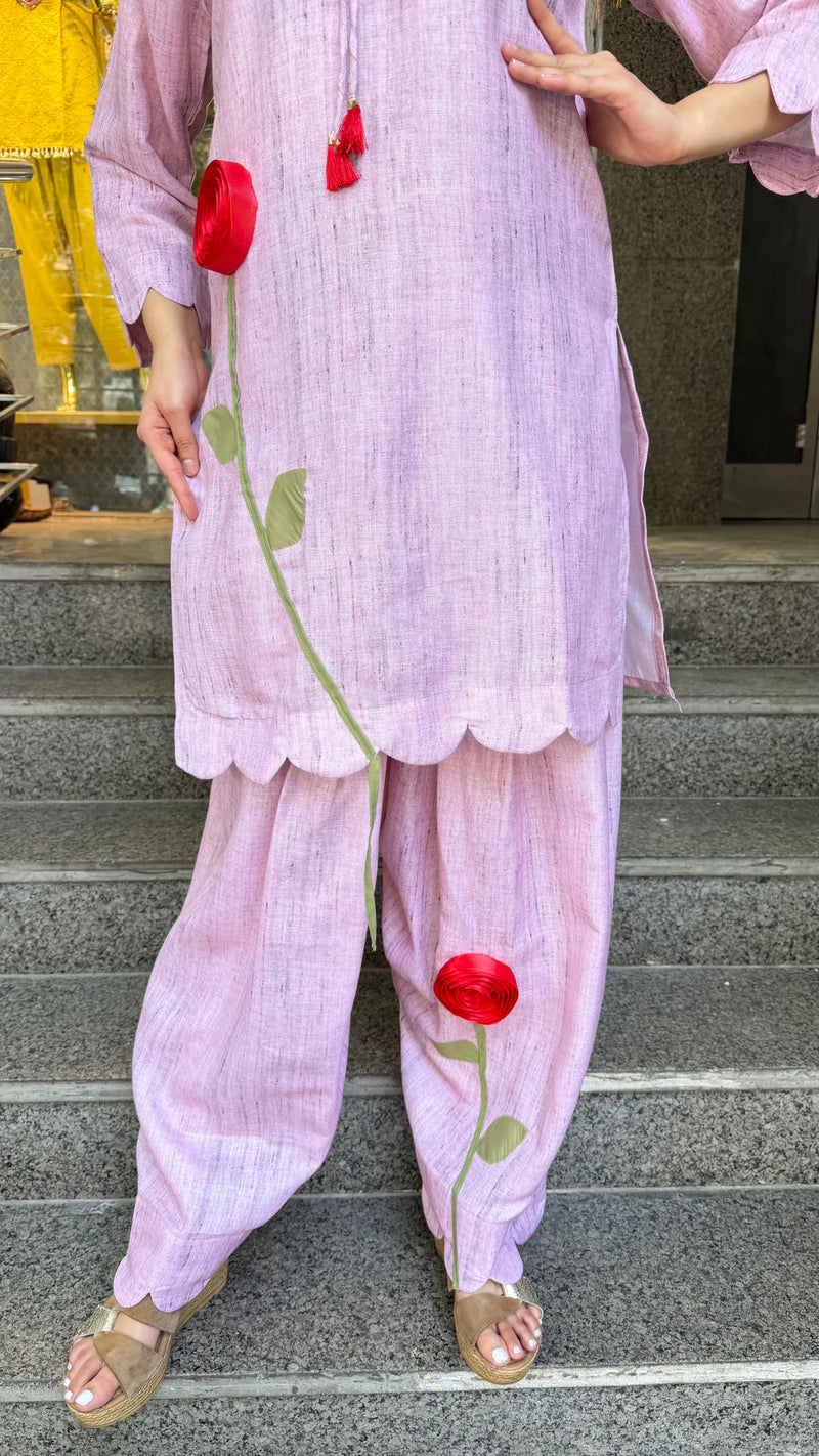 Blush Pink Embroidered Farshi Salwar Kurta Co-Ord Set