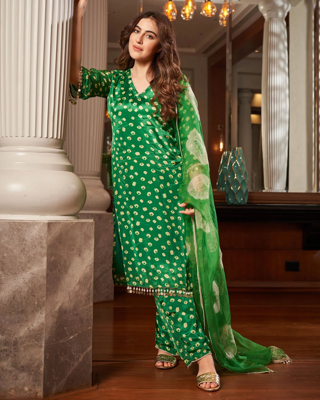 Green Bandhani Silk Suit Set