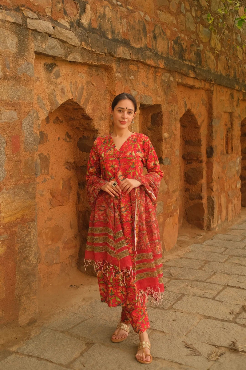 Kalamkari Blossom Cotton  Kurta suit Set