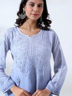 Palak Ombre Blue Muslin Long Kurta