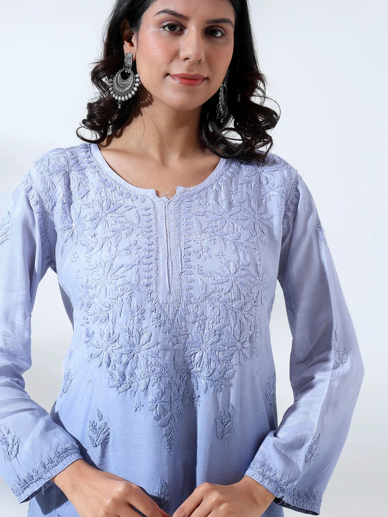 Palak Ombre Blue Muslin Long Kurta