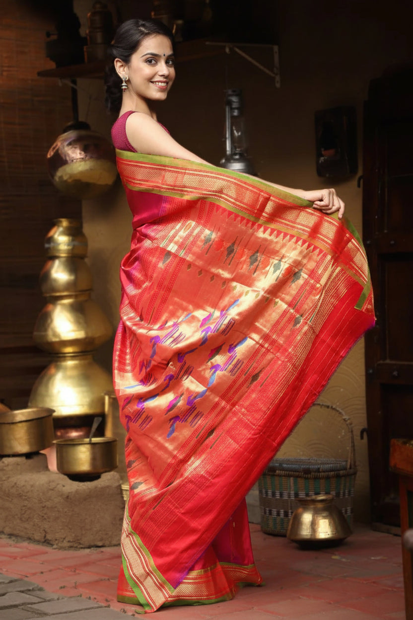 Mrunalini Peach Pink Paithani Silk Saree