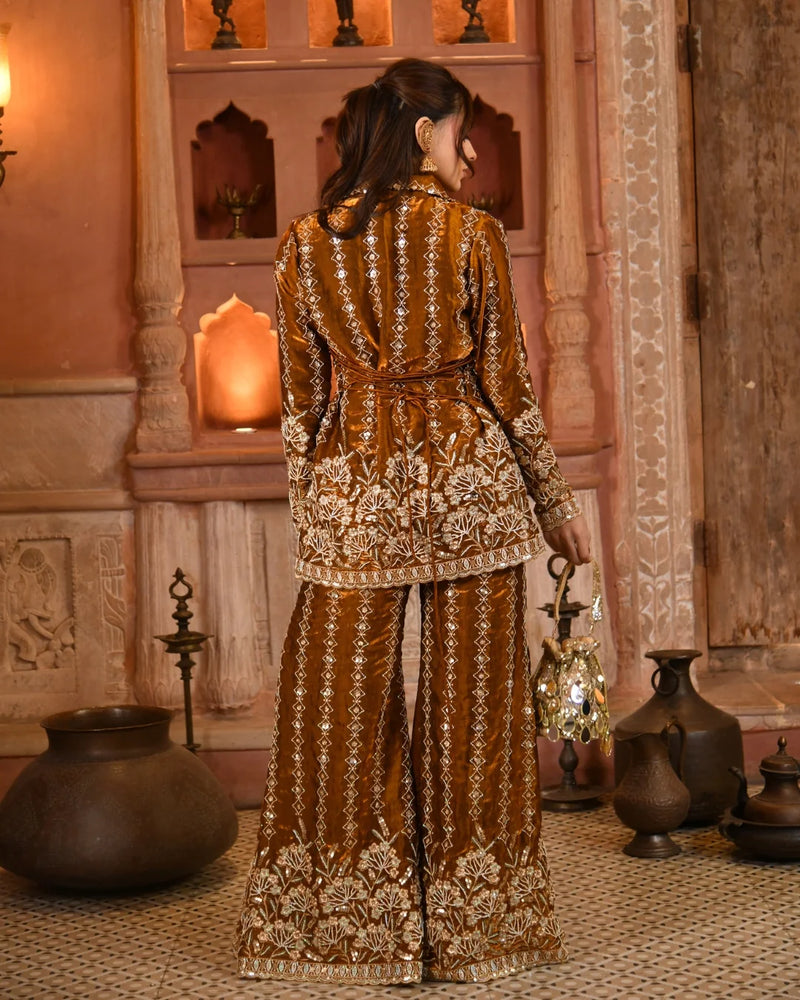 Copper Luxe Embroidered Blazer Co-Ord Set