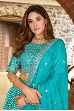 Sea Green Art Silk Tabby Lehenga Choli