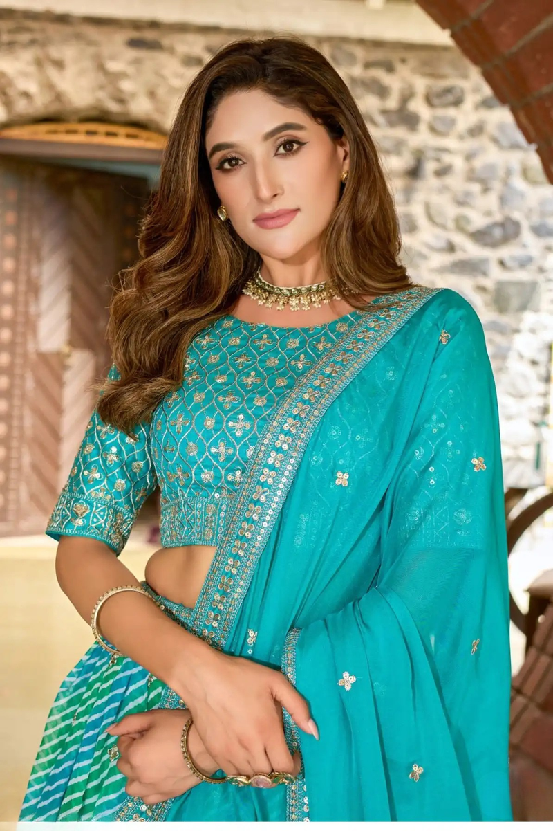 Sea Green Art Silk Tabby Lehenga Choli
