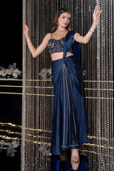 Navy Blue Drape Skirt Set