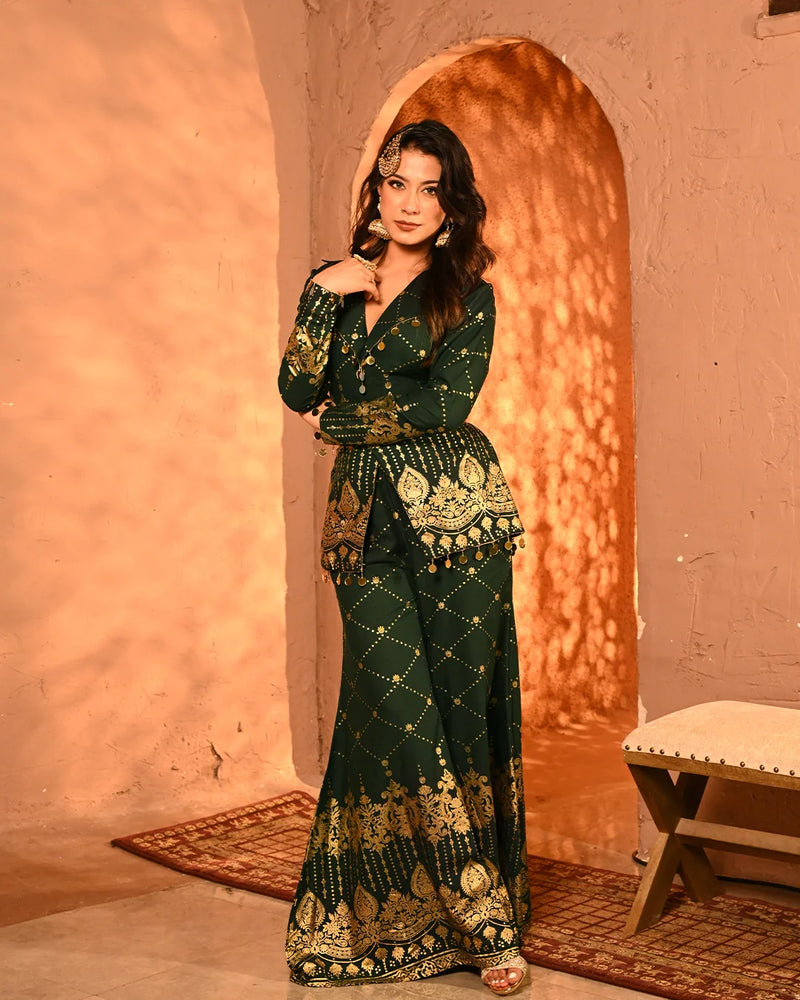 Copper Luxe Embroidered Blazer Co-Ord Set
