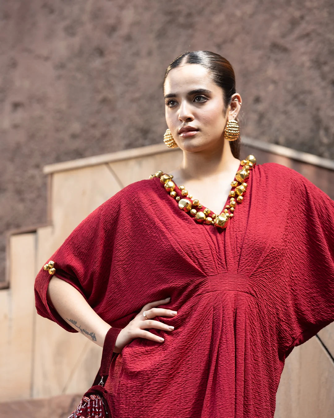 Siyah Mehr Ghungroo Draped Kaftan Gown