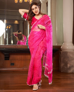 Pink Leheriya Organza Pre Draped Saree