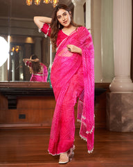 Pink Leheriya Organza Pre Draped Saree
