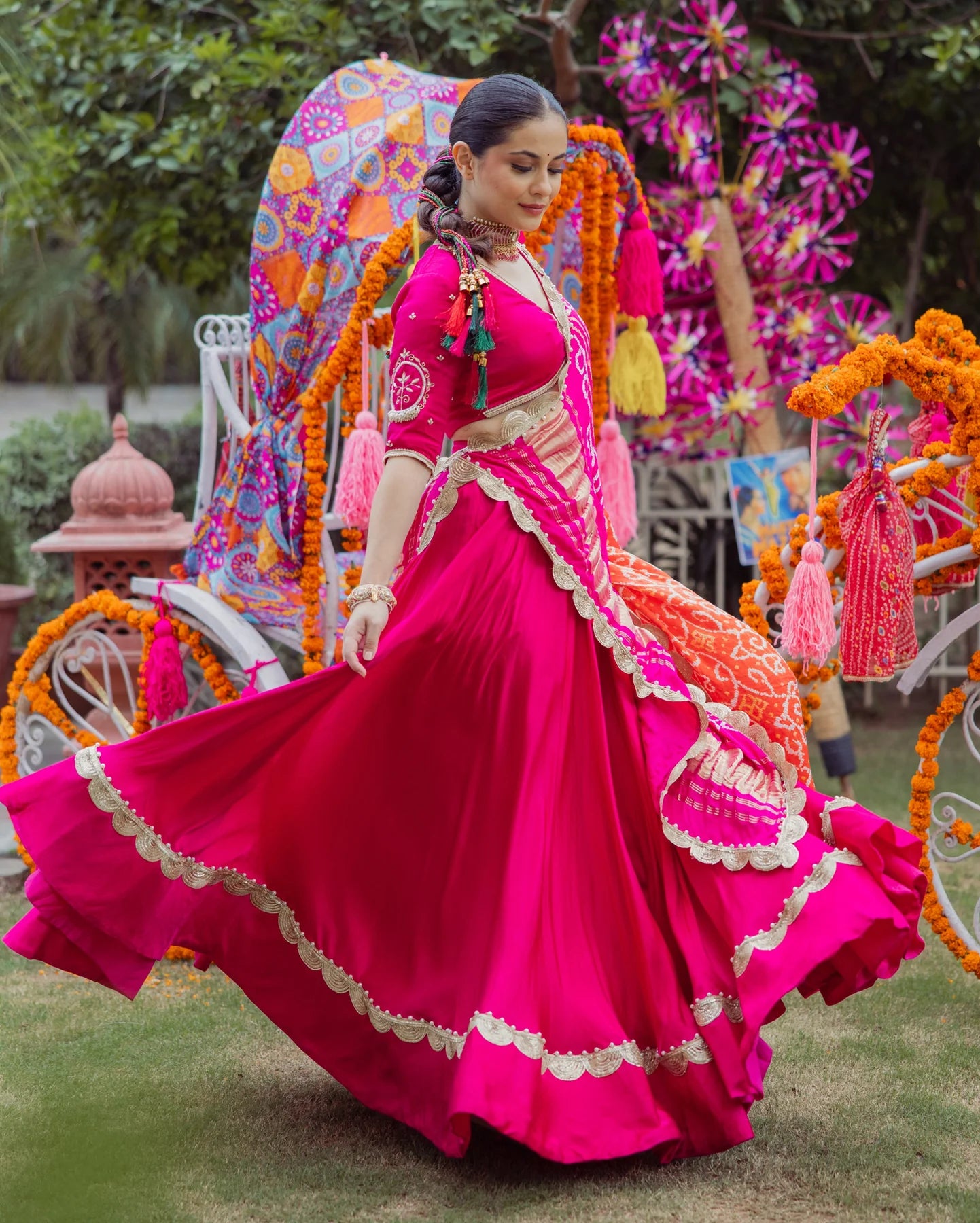 Elegant Pink Satin Lehenga Set with Stitched blouse