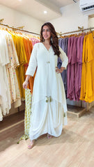 White Drape Dress With Printed Scarf - By Reet Lifestyle
