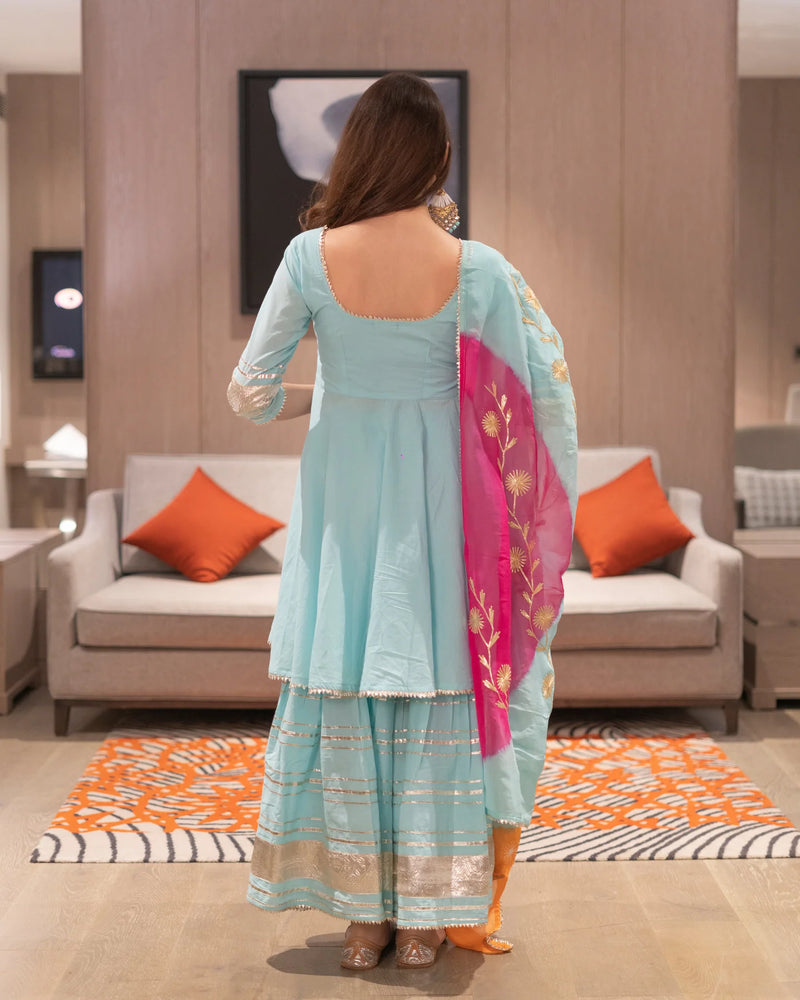 Blue Gottapatti Sharara Set