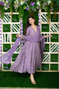 Violet Gold Thread Work Anarkali- By Reet Lifestyle