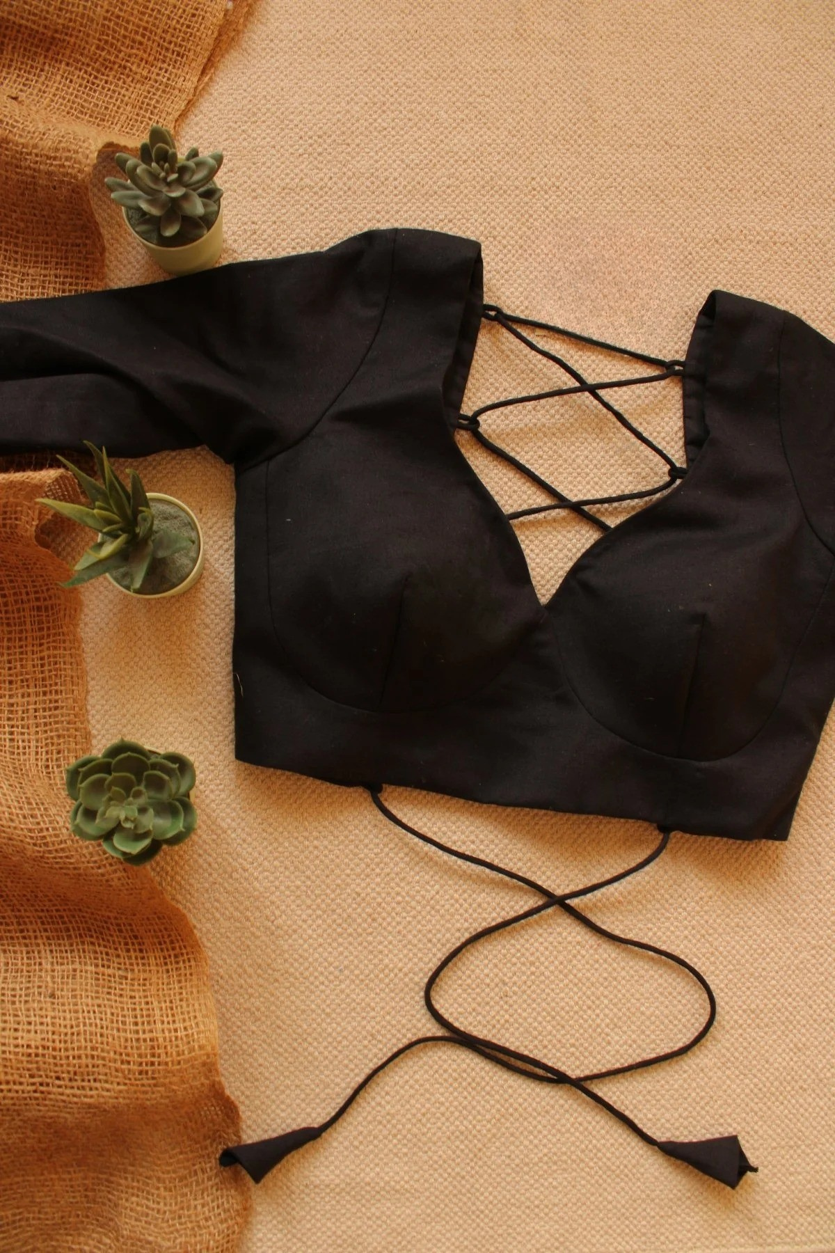 Black Blouse Padded Backless