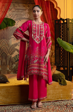 Pink Blooming Grace Crepe Kurti Set