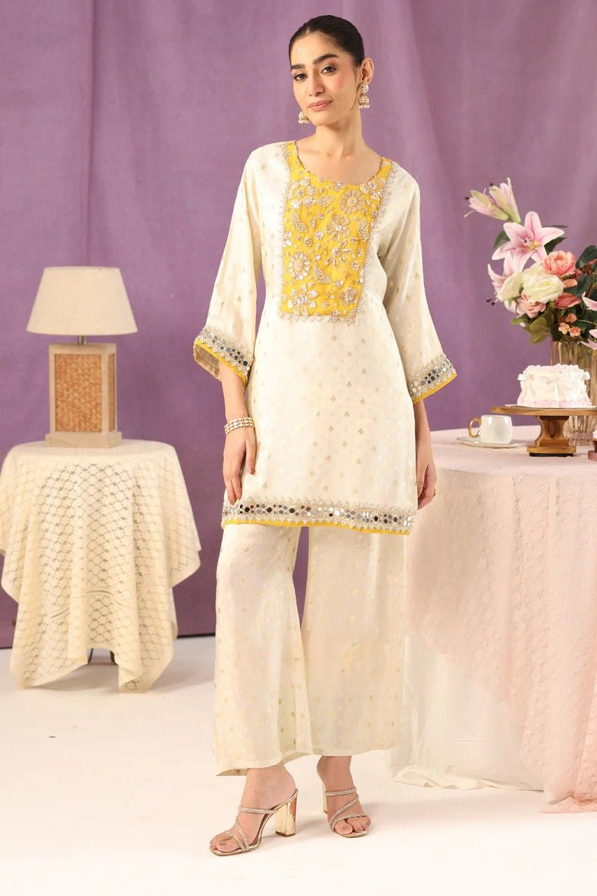 Ivory Yellow Brocade Glow Co-ord