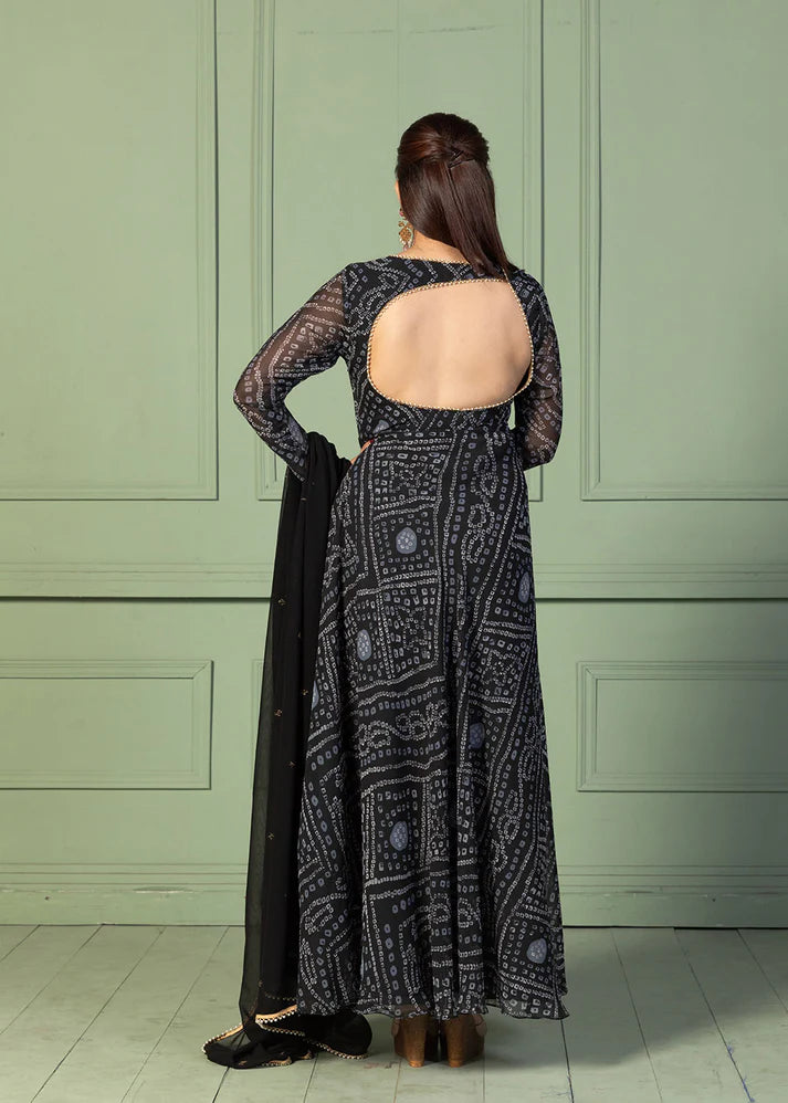 Bandhani Asymmetric Neck Anarkali with Dupatta