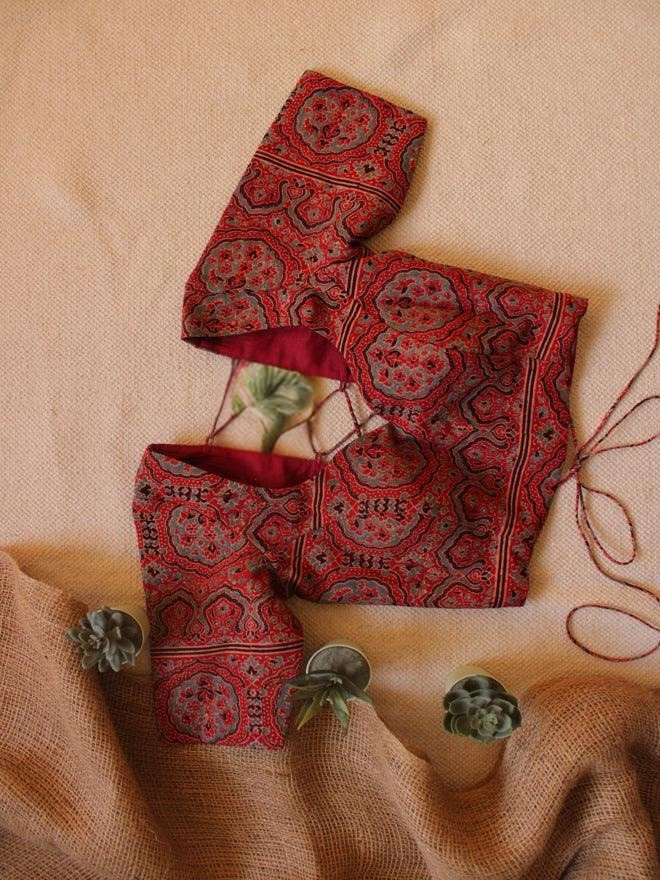 Ajrakh Cotton Backless Knot Blouse