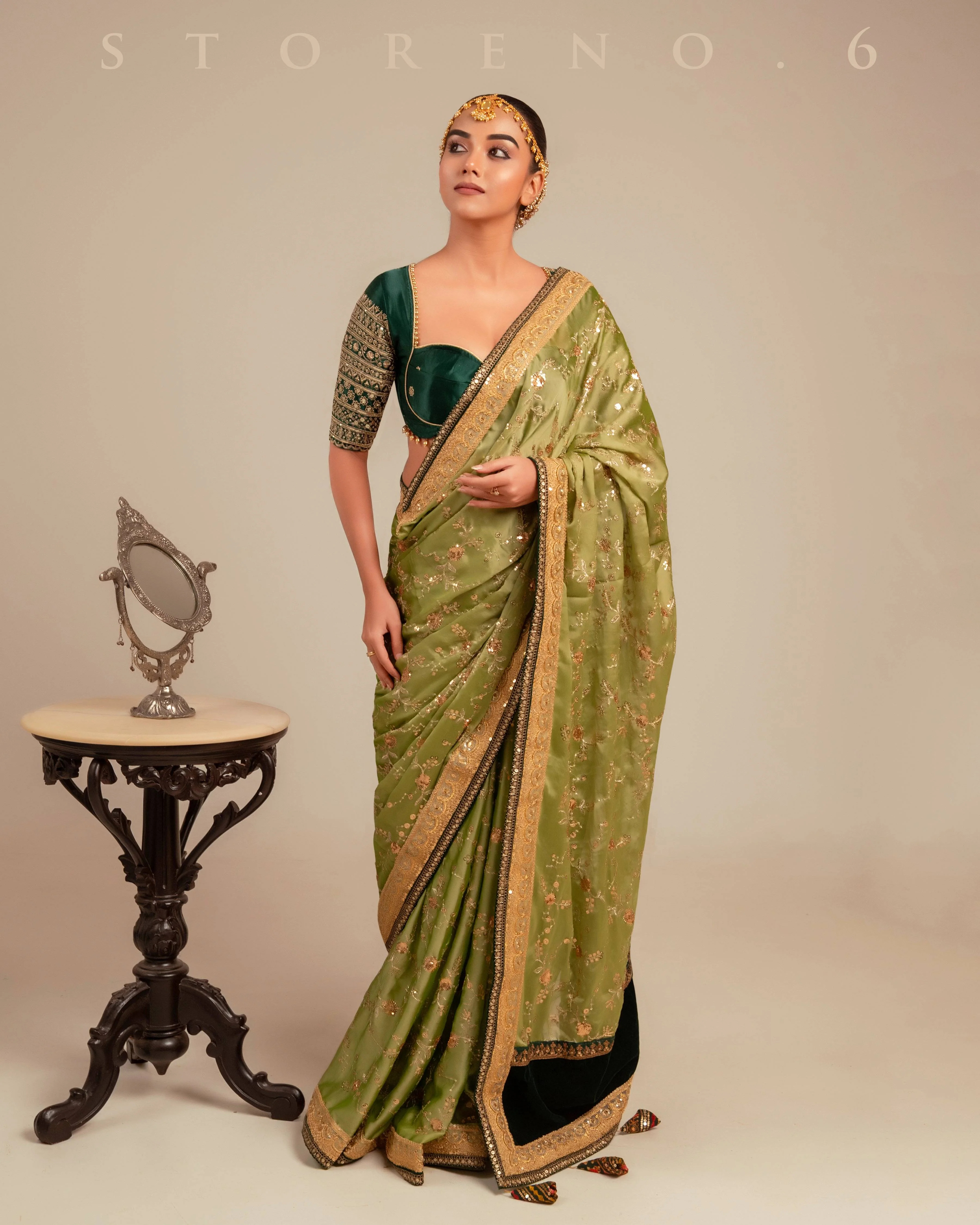 Gaji Silk Deep Green Embellished Blouse