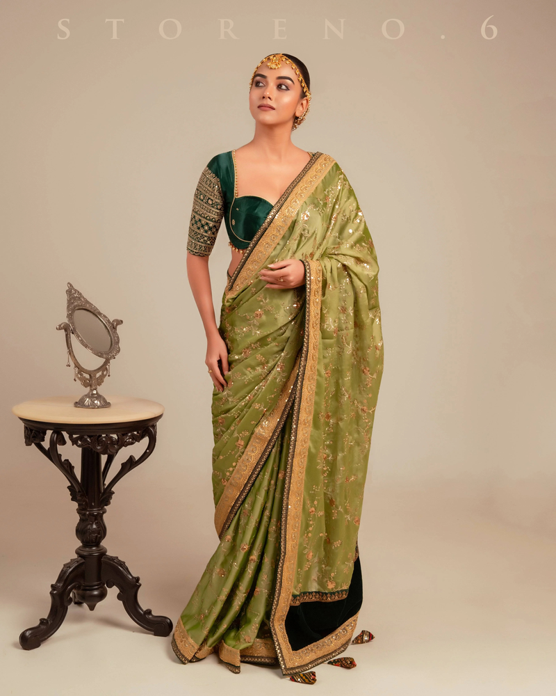 Gaji Silk Deep Green Embellished Blouse