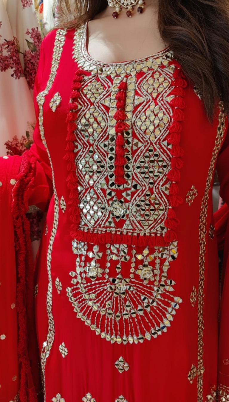 Champagne Grey Mirror Work Sharara Set